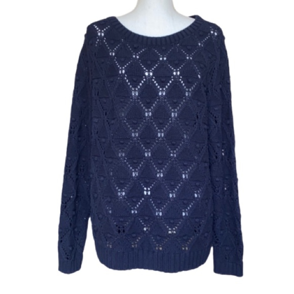 Hilfiger navy cotton bubble & diamond open knit sweater Women’s Size L